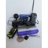 A quantity of assorted items inc Discman, radio, wireless charging base, digital voice recorder,