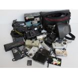 A quantity of assorted cameras and accessories inc Sony CyberShot Praktica MTL5B, Goldline Tele 110,