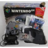 A Nintendo 64 in original box with controller and GoldenEye 007 game. Box a/f.