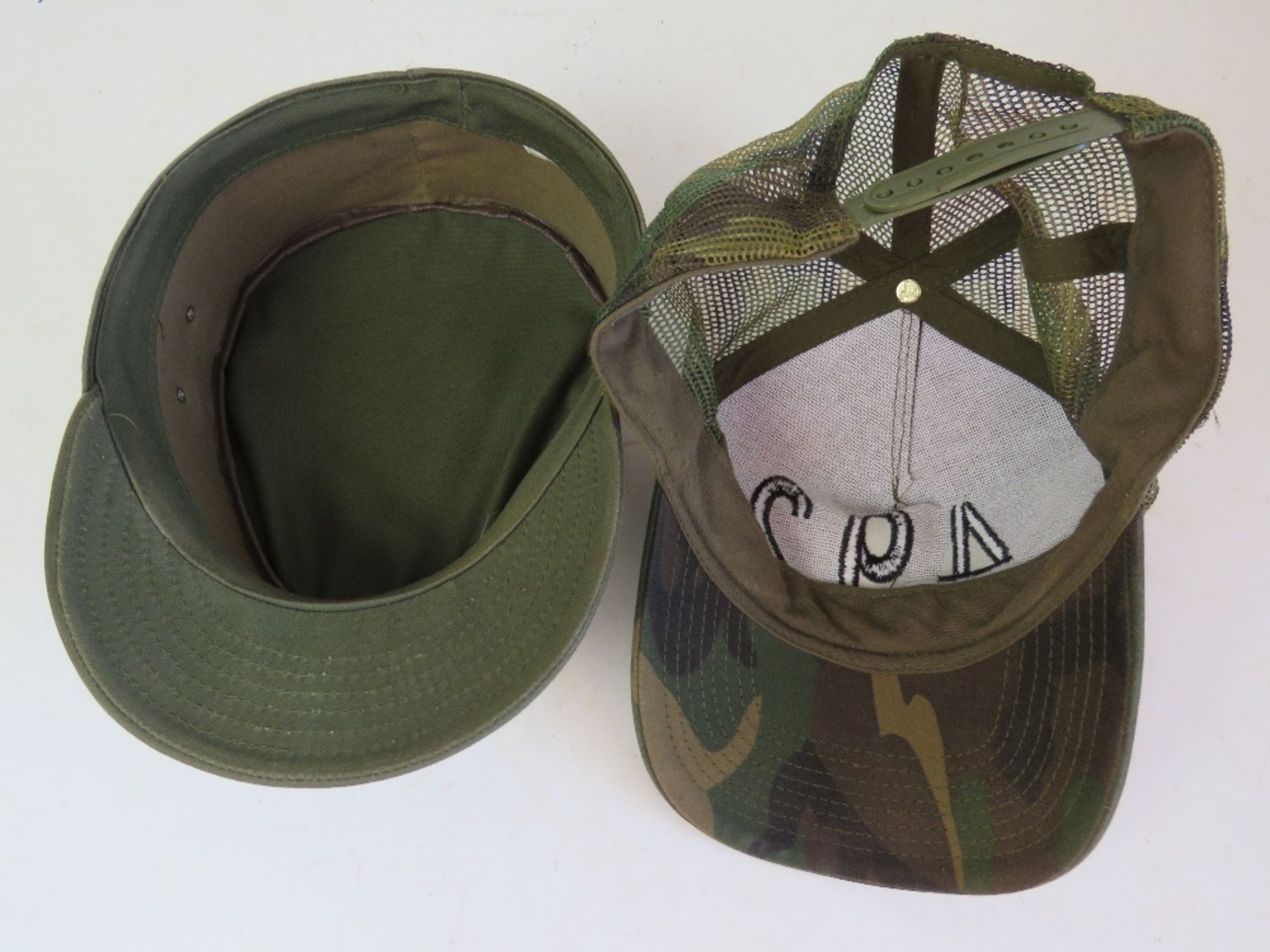 A US 32nd armoured cavalry regiment cap with badge size 7 1/8 and a 492 Otto camo cap. - Image 2 of 2