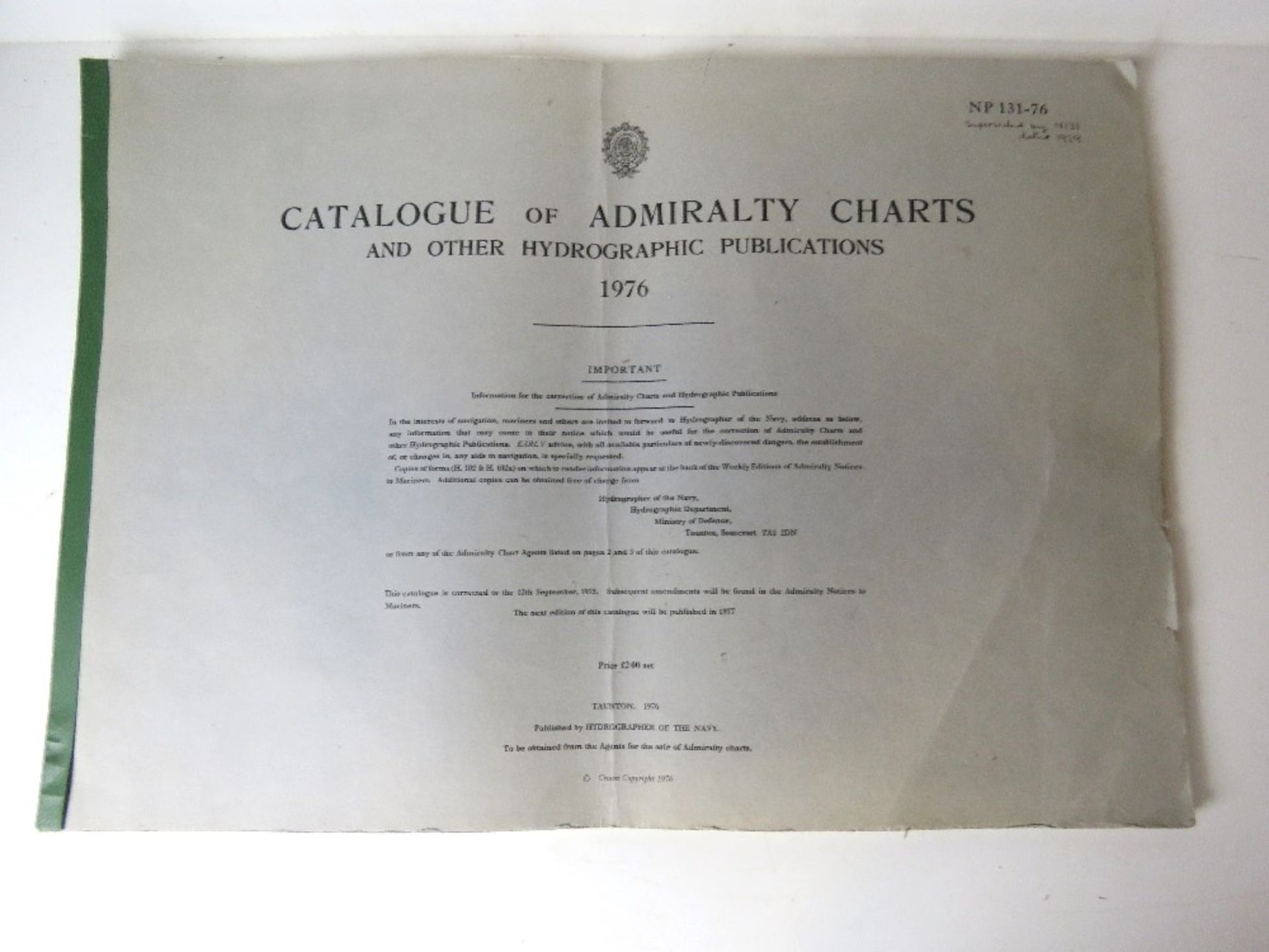 A 'Catalogue of Admiralty Charts and other Hydrographic Publications', published 1976.