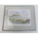 Watercolour print Le Mont St Michel sight size 33.5 x 24.4cm, framed and glazed, overall 46 x 38.