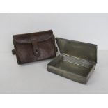 A James Dixon and Sons silver plated sandwich box in original leather case with straps.