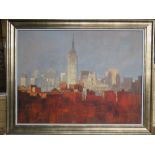 Canvas print 'Manhattan Evening' by John Haskins in contemporary frame, sight size 73 x 98cm.