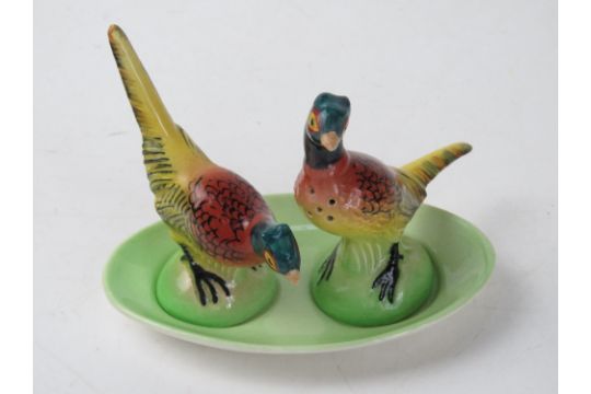 A Carltonware cruet in the form of pheasants being salt and pepper with tray under. - Image 1 of 2