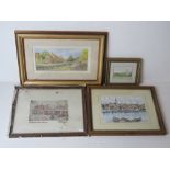 Four assorted prints and paintings inc Lower Slaughter Cotswolds, each framed and glazed.