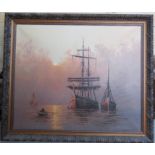 Oil on canvas; maritime scene signed W.