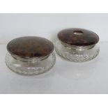 A pair of HM silver faux tortoiseshell and cut glass dressing table pots.