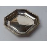 A hallmarked silver calling card tray of octagonal form.