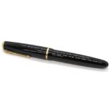 A Parker Duofold fountain pen with 14ct gold nib, black case, aerometric fill, c.1958.