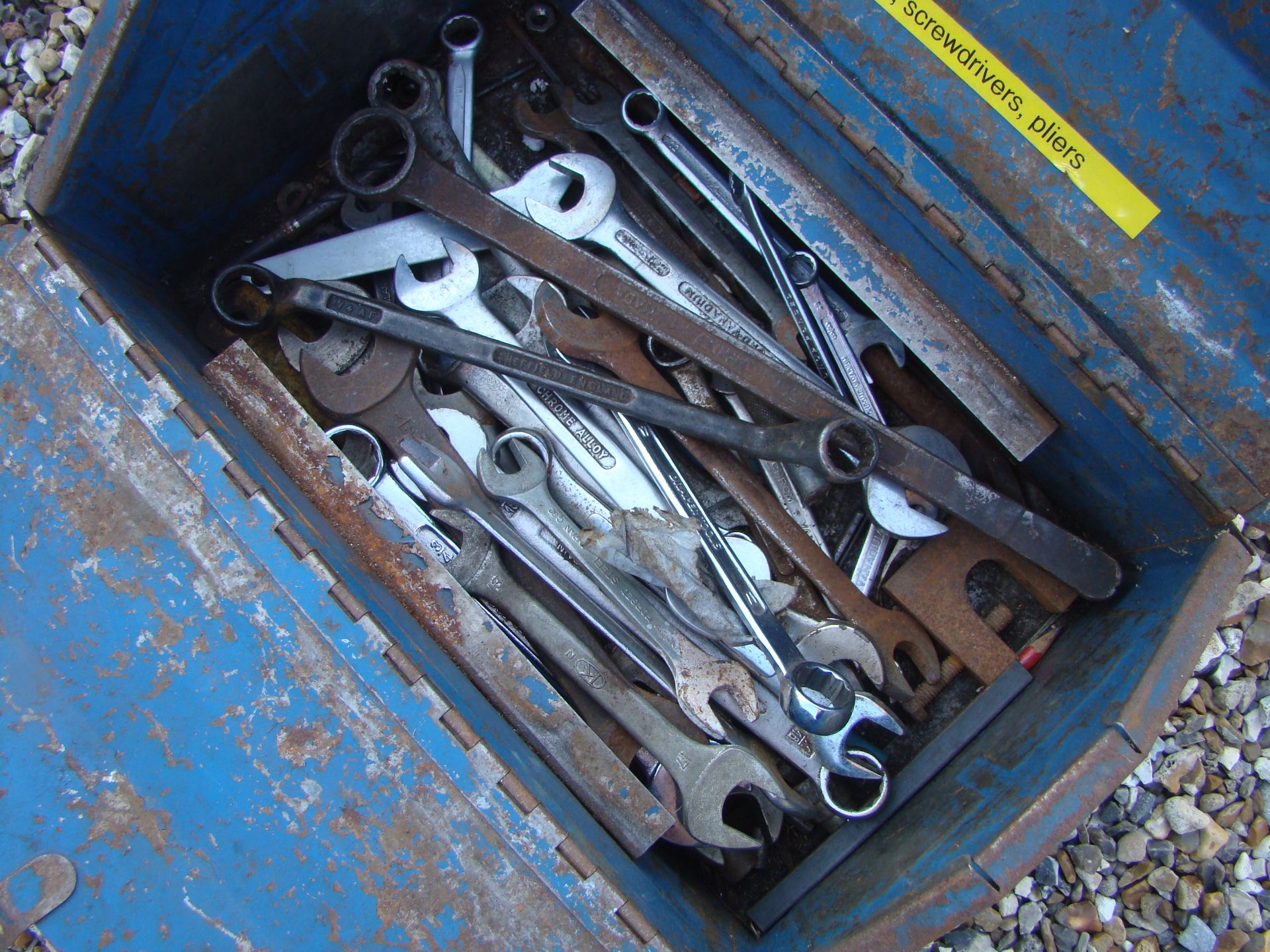 A metal tool box containing a large quantity of metric and imperial spanners including English made, - Image 4 of 6