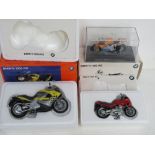 Three scale model motorbikes; Ducati 996R, BMW K 1200 RS and BMW R 1100 RS.