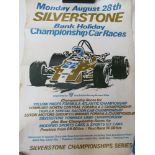 An original Silverstone poster c1970s for the Bank Holiday Championship Car Races organised by the