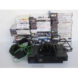 A PS2 with controller and assorted video games including some Nintendo DS, Wii and Xbox.