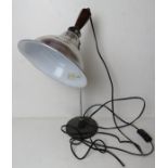 A vintage lab-type lamp having wooden handle. For re-wiring.