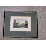 Coloured steel engraving by H Melvil of Brixworth Hall Northamptoshire in Hogarth style frame,