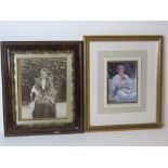 An early 20thC photograph in composite wooden frame, together with a print of a female portrait,