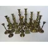 A large quantity of assorted brass candlesticks approx.