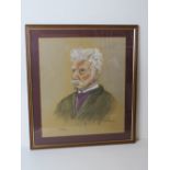 Pastel portrait 'Eric 1995' J N Anley being a white haired gentleman in suit jacket with purple