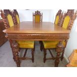 Set of six 19th century Dutch carved oak dining chairs each with crest rail with coat of arms,