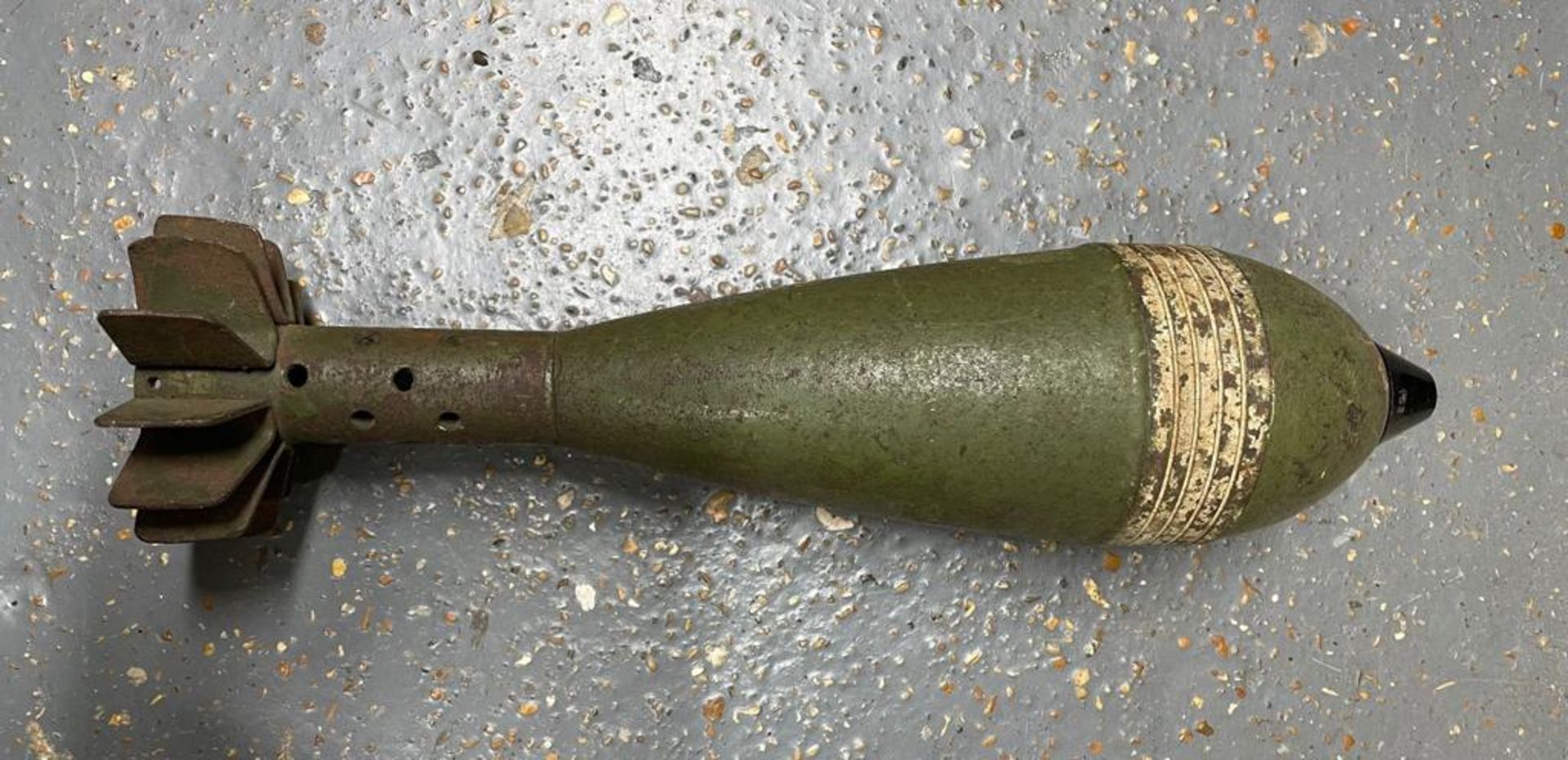 An inert WWII German 80mm Granatenwerfer 34 mortar shell. This lot will be available to collect in