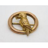 A delightful vintage rose and yellow metal Australian Kookaburra brooch, indistinct hallmark, 1.3g.