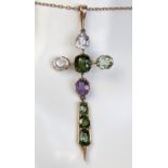 An impressive antique gem set crucifix on 9ct rose gold chain,