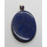 A Lapis Lazuli pendant, stamped 925, approx 5cm in length.