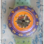 A Scuba 200 Swatch watch in Hyppocampus pattern, USA variation, original packaging,