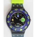 A Scuba 200 Swatch watch in Captain Nemo pattern, original packaging, new battery within box.