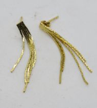 A pair of 9ct gold five strand articulated earrings, stamped 9ct to butterfly back (one deficient).