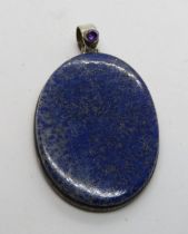 A Lapis Lazuli pendant, stamped 925, approx 5cm in length.