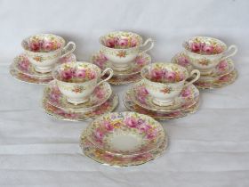 A Royal Albert part tea set, six trios - one cup deficient, in Serena pattern.