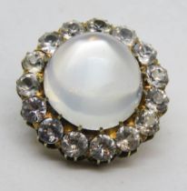 An antique Victorian moonstone and white sapphire brooch, the domed moonstone approx 13 x 13 x 10,