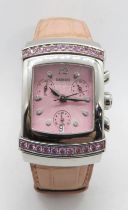 A Damiani chronograph watch EGO model with eleven diamonds set to the pink dial,