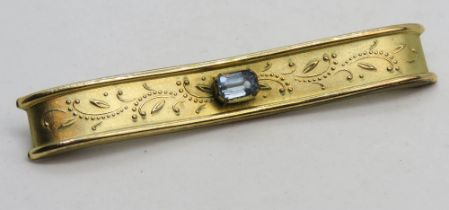 An Amerikaner A*D (Andreas Daub?) brooch with blue stone, 6cm wide, 6.2g.
