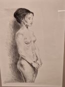 RAPHAEL SOYER (1899 - 1987 ) ARR. STANDING NUDE PENCIL SIGNED AND NUMBERED PRINT 57 x 38 cm TOGETHER
