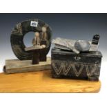 JOHN MALTBY (1936-2020), A FAMILY GROUP AND STONE CIRCLE. H 22cms. TOGETHER WITH A JOHN MALTBY BOX