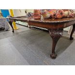 A 20th C. MAHOGANY DINING TABLE WINDING OUT TO TAKE TWO LEAVES, THE D-END TOP WITH A GADROON