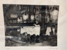 HUMPHING ? 20th CENTURY SCHOOL, A PENCIL SIGNED ETCHING OF A CIRCUS SCENE, SHEET SIZE 30 x 37cms