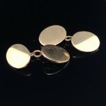 A PAIR OF 18ct HALLMARKED GOLD, OVAL OXFORD CUFFLINKS WITH CHAIN FITTINS. DATED 1925, BIRMINGHAM,