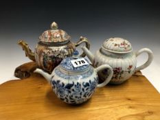A CHINESE MANDARIN PALETTE TEA POT AND COVER, A LOBED TEA POT PAINTED WITH FAMILLE ROSE FLOWERS
