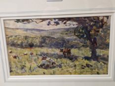 FREDERICK WILLIAM JACKSON (1859-1918),CATTLE BELOW A TREE IN A FIELD, WATERCOLOUR, SIGNED