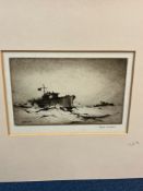 FRANK MASON (1875 - 1965) ARR. THREE PENCIL SIGNED ETCHINGS OF NAVAL SHIPS. SHEET SIZE OF THE