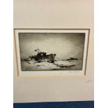 FRANK MASON (1875 - 1965) ARR. THREE PENCIL SIGNED ETCHINGS OF NAVAL SHIPS. SHEET SIZE OF THE