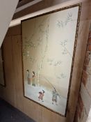 A PAIR OF DE GOURNAY PANELS ON SILK  WITH CHINOISERIE DECORATION OF CHILDREN BELOW BAMBOO ENTWINED