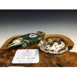 A 2002 CROWN DERBY GOLD SIGNATURE EDITION CROCODILE PAPERWEIGHT WITH CERTIFICATE TOGETHER WITH A