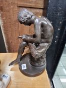 AFTER THE ANTIQUE, A BRONZE FIGURE, LA SPINOSA, THE YOUNG MAN SEATED TAKING A THORN FROM HIS LEFT