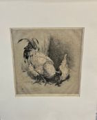 WINIFRED AUSTEN (1876 - 1964) ARR. A PENCIL SIGNED ETCHING OF CHICKENS UNFRAMED 24 X 23cms