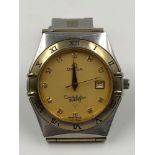 AN OMEGA CONSTELLATION QUARTZ GENTLEMAN'S WRIST WATCH. THE CHAMPAGNE DIAL WITH DIAMOND INDEXES, A
